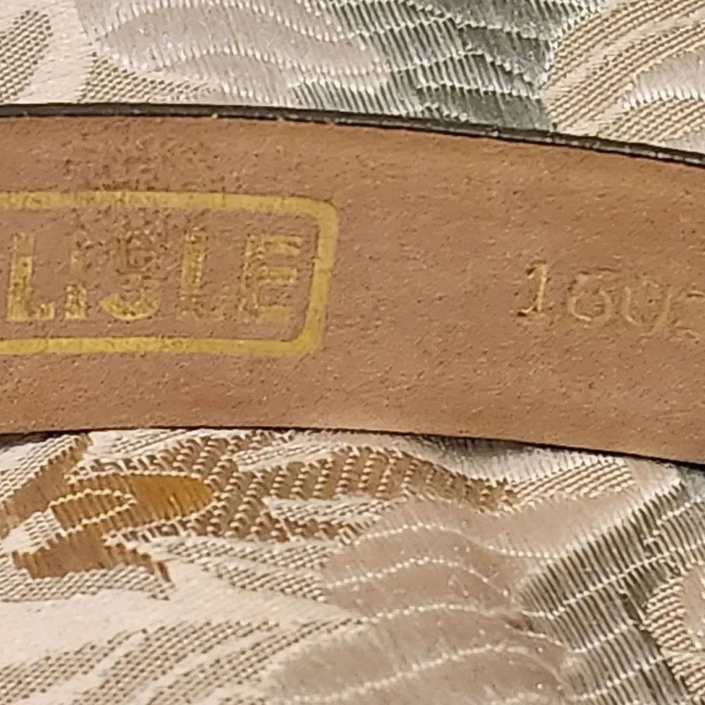 Carlisle green gray lather belt, small, gold hardware 32.5